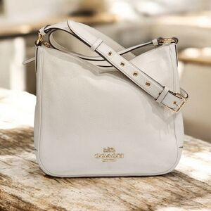 Coach White Pebbled Leather Hobo Shoulder Bag Gold Hardware C1603 Medium Size